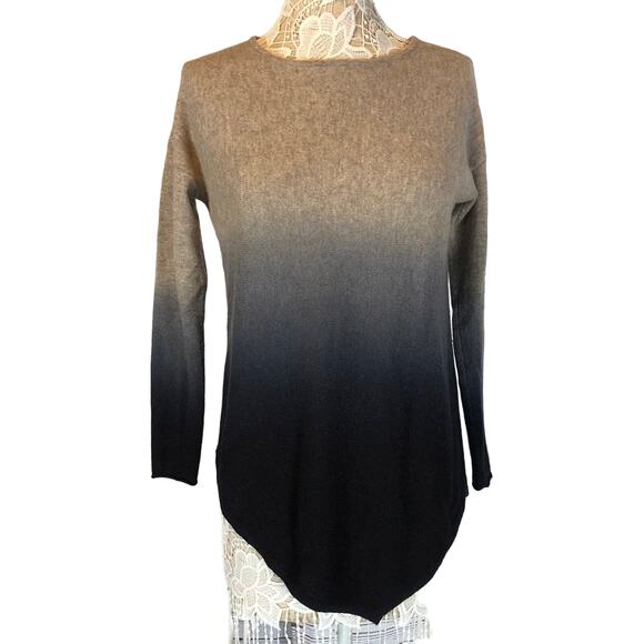 C By Bloomingdale's Dip Dyed Cashmere Asymmetrical Sweater black tan size XS - Picture 2 of 11